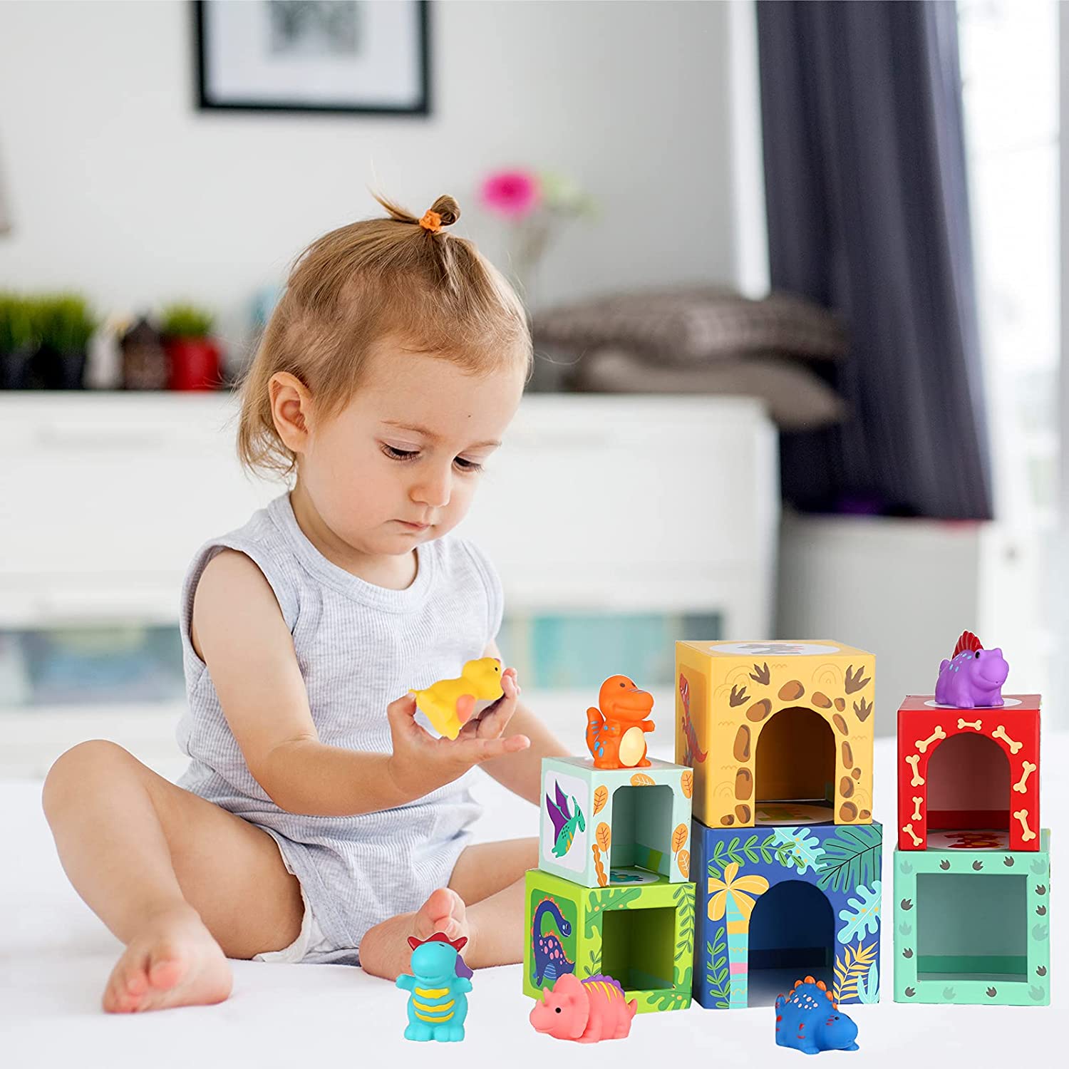 Toddlers And Babies Dinosaur Sorting And Stacking Toys Blocks for 1-3 Kids