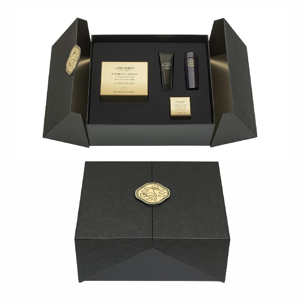 Luxury Black Double Door Open Skincare Gift Set Box Custom Logo Cardboard Cosmetic Gift Set Packaging Box