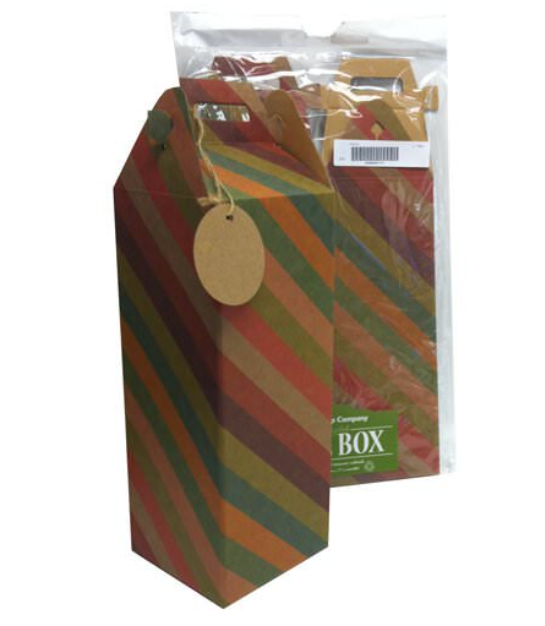 Paper Wine Box with Tag 4 4/5 X 4 4/5 X 17 Striped Recycled 2/Pack