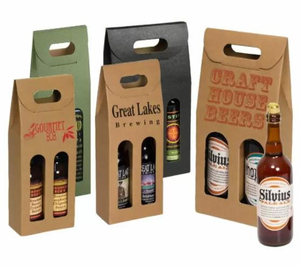 7 X 3.5 X 15" Kraft Wine Bottle Boxes with Window 2 Bottle