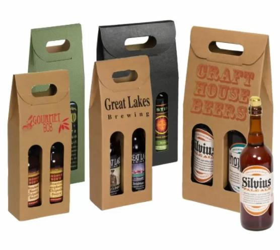 7 X 3.5 X 15" Kraft Wine Bottle Boxes with Window 2 Bottle