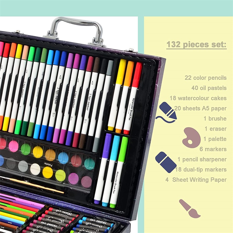 Yuteng 132-Piece Art Set, Art Kit Gift for Age 4-12, with Compact Portable Case (Universe)