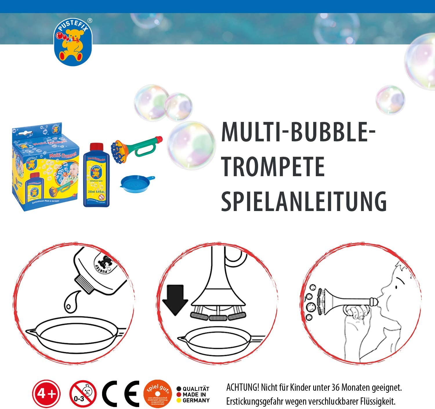 Bubble Trumpet Blowing Toy for Kids Set Includes Trumpet Blower 8.45 Oz Bubbles Bottle And Liquid Tray