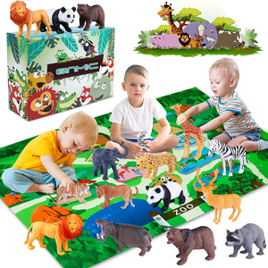 Animal Figurines Toys with Activity Play Mat Realistic Plastic Jungle Wild Zoo Animals Figures Playset with Elephant Giraffe Lion