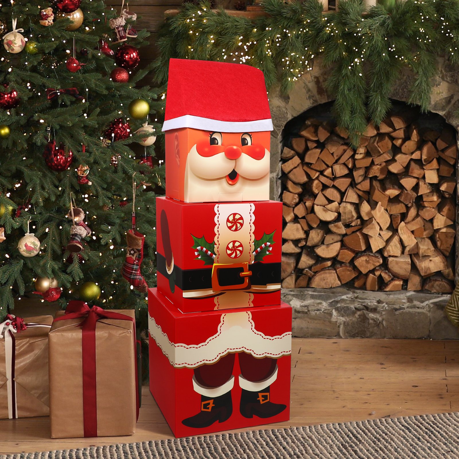 Christmas Stacking Gift Boxes Santa Claus Present Boxes Nesting Boxes Stackable Gift Boxes 